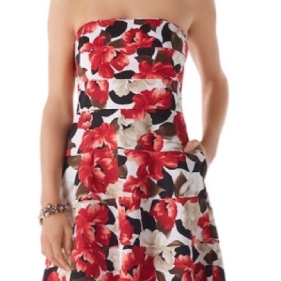 White House Black Market Strapless Floral Dress - Red and Black - Picture 1 of 8